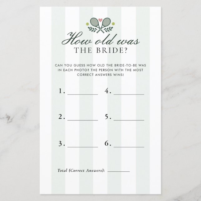 Papier How Old Was Bride Perfect Match Bridal Shower Game (Devant)