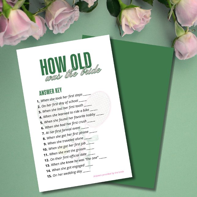 Papier How Old Was the Bride Answer Key | Tennis Game  (Créateur téléchargé)