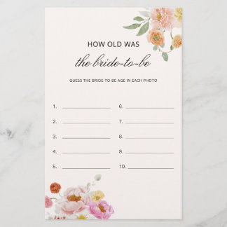 Papier How Old Was The Bride Bridal Shower Game Card