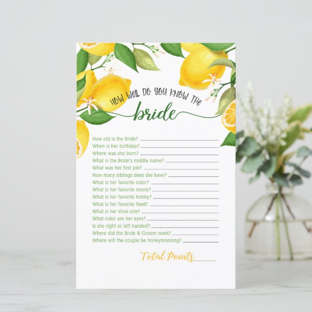 Papier How Well Do You Know the Bride - Citron (Debout devant)