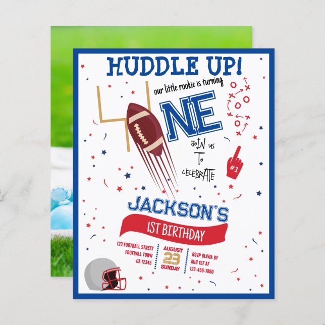 Papier Huddle Up Football Budget Photo 1er anniversaire (Devant / Derrière)