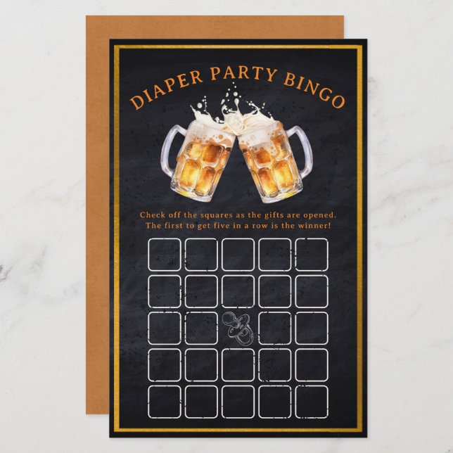 Papier Huggies Chuggies Bière Partie Bingo (Devant / Derrière)