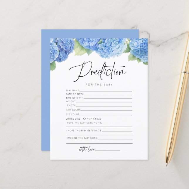 Papier Hydrangea Blue Prédiction Pour Les Jeux De Baby sh (Devant/Arrière en situation)