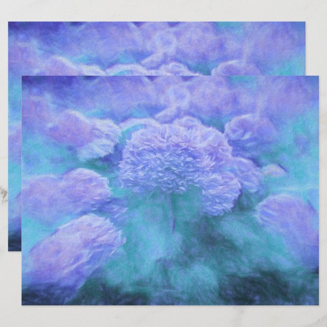 Papier Hydrangea Floral Chic Purple Turquoise Vintage (Devant / Derrière)