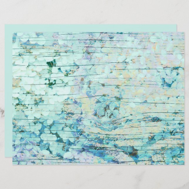 Papier Hydrangea Floral Turquoise Pays Bois Vintage (Devant / Derrière)