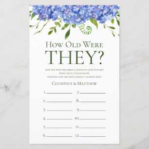 Papier Hydrangeas Bleus Quel âge avaient-ils ? Jeu de dou