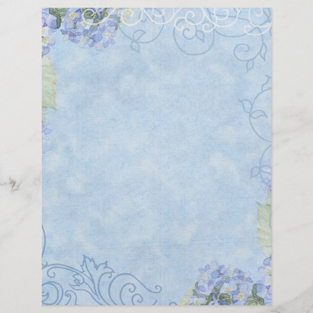 Papier Hydrangées bleues, papillon & torse Floral moderne (Devant)