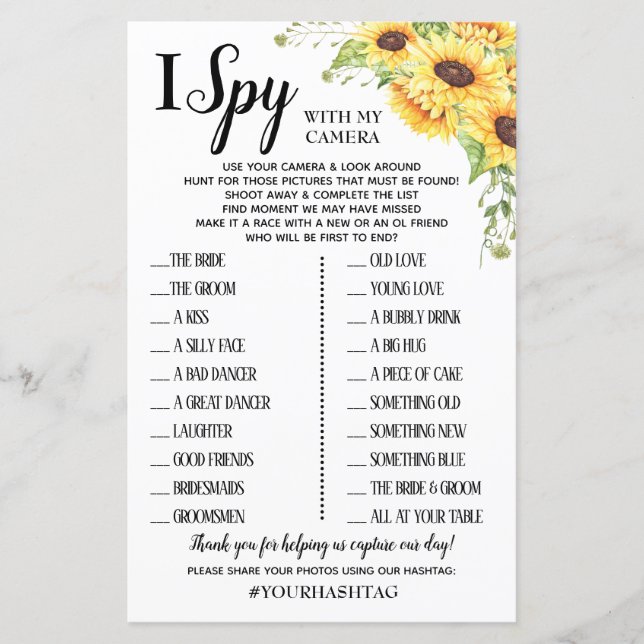 Papier I Spy mariage réception jeu anglais espagnol (Devant)