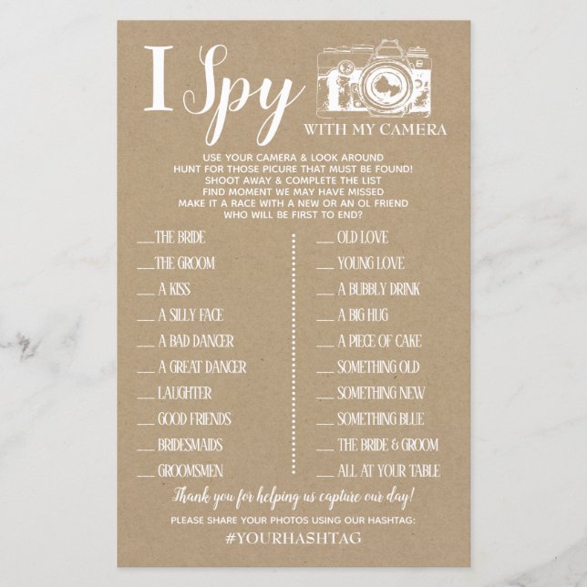Papier I Spy mariage réception jeu anglais espagnol jeu (Devant)