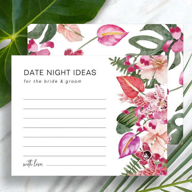 Papier Idées de soirée en amoureux florales tropicales et (Colorful Tropical Floral Date Night Ideas Enclosure Card by Painted Paperie
)