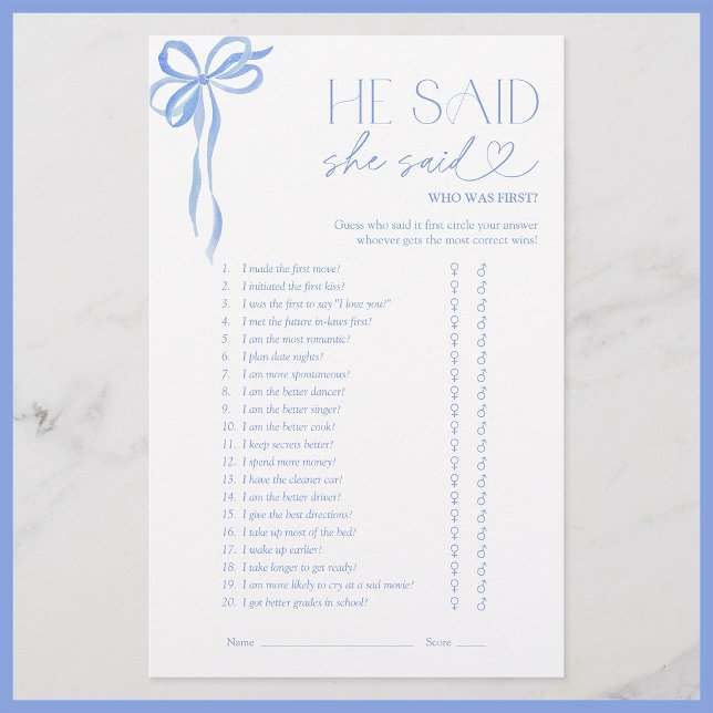 Papier Il A Dit Qu'Elle A Dit Blue Bow Fête des mariées J (Créateur téléchargé)