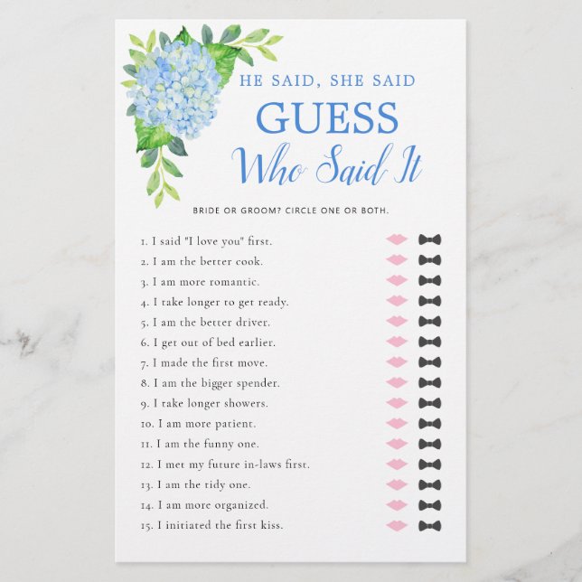 Papier Il A Dit Qu'Elle A Dit Blue Hydrangea Fête des mar (Devant)