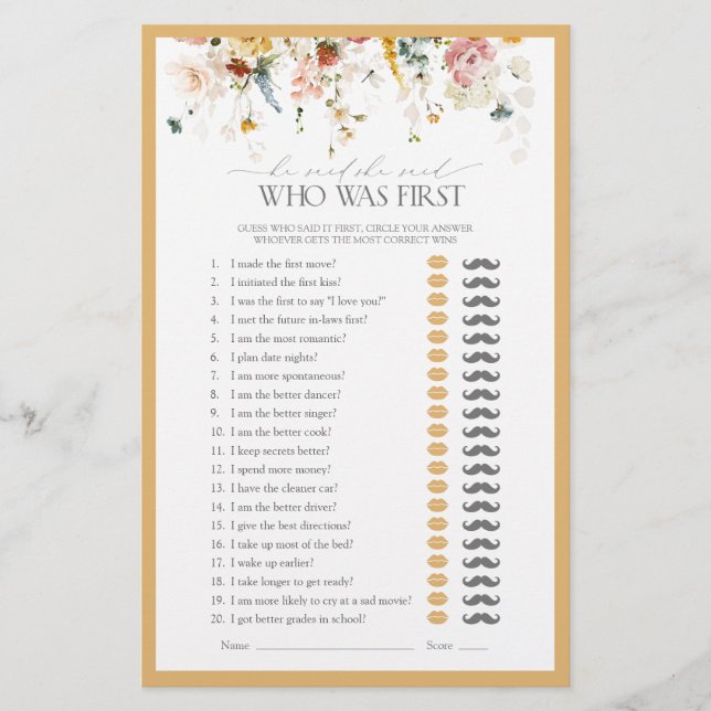 Papier Il A Dit Qu'Elle A Dit Fleur sauvage Fête des mari (Devant)