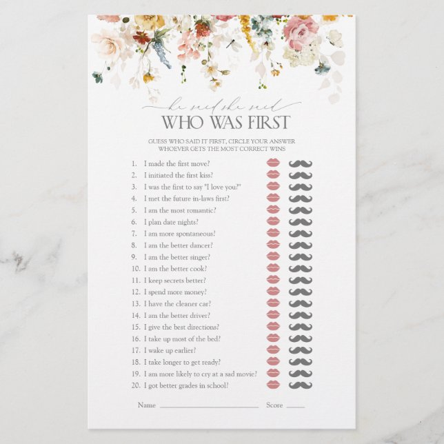 Papier Il A Dit Qu'Elle A Dit Jardin Fleurs Fête des mari (Devant)