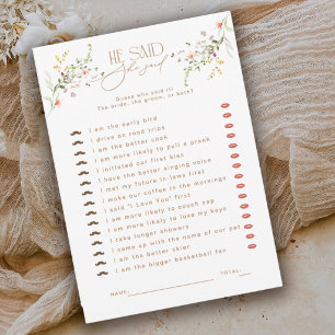 Papier Il a dit qu'elle a dit jeu de baby shower floral d
