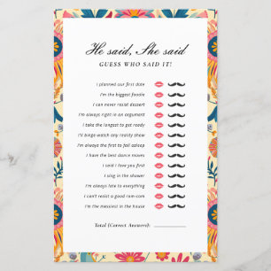 Papier Il a dit qu'elle a dit Jeu de Mariage Floral Mexic