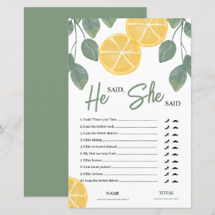 Papier Il a dit qu'elle a dit Lemon Fête des mariées Game
