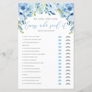 Papier Il a dit qu'elle a dit nuptiale douche jeu bleu fl