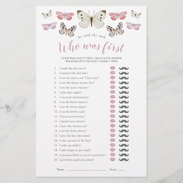 Papier Il A Dit Qu'Elle A Dit Pink Butterflies Douche Jeu (Devant)