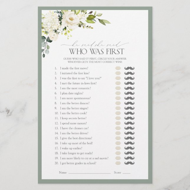 Papier Il A Dit Qu'Elle A Dit White Green Fête des mariée (Devant)