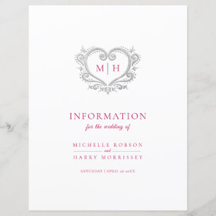 Papier Informations sur le mariage du monogramme du coeur