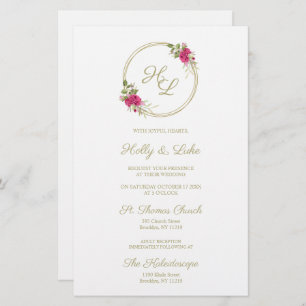 Papier Initiales botaniques roses Élégant Mariage de cour