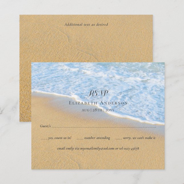 Papier Initiales de plage tropicale Mariage de sable RSVP (Devant / Derrière)