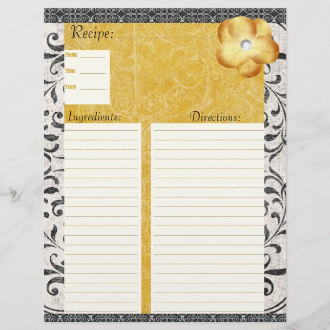 Papier Insertion de recette de Damas élégante (Devant)