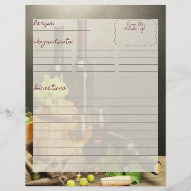 Papier Insertions de recettes de vignoble (Devant)