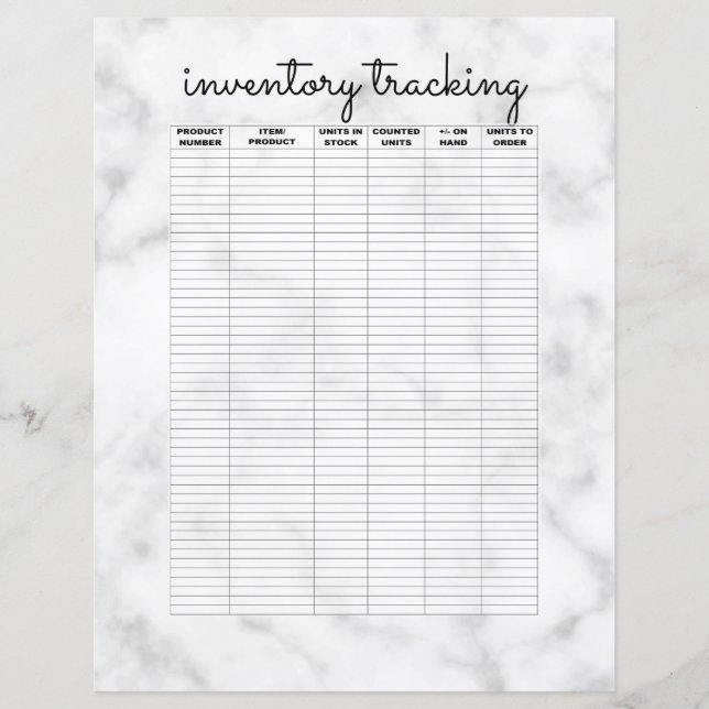 Papier Inventaire d'entreprise en marbre noir blanc simpl (Devant)