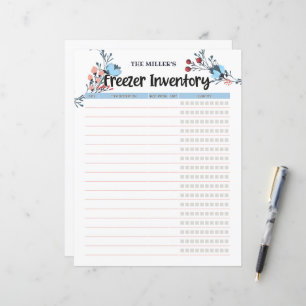 Papier Inventaire floral de congélateur bleu
