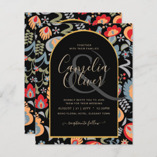 Papier invitación bilingüe de boda de flores populaire,