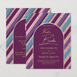 Papier Invitación de boda púrpura turquesa oro espagnol