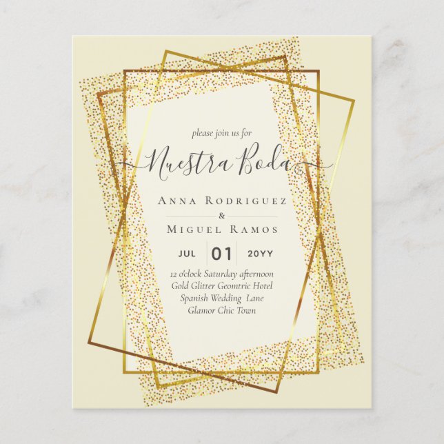 Papier Invitaciones de Boda, Mariage espagnol GOLD Budget (Devant)