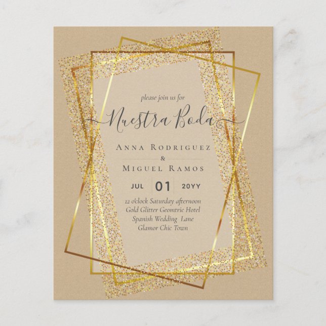 Papier Invitaciones de Boda, Mariage espagnol GOLD Budget (Devant)
