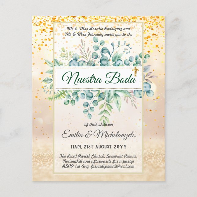 Papier Invitaciones de Boda, Mariage espagnol GREENERY (Devant)