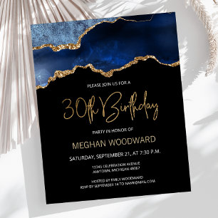 Papier Invitation 30 ans Budget Bleu Or Agate