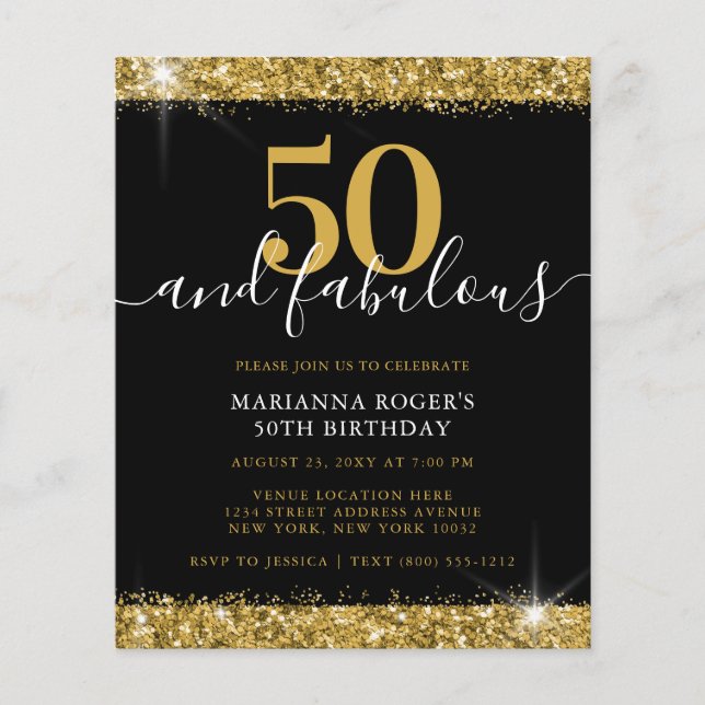 Papier Invitation 50e anniversaire Budget Black Gold Spar (Devant)
