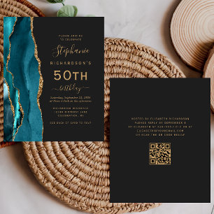 Papier Invitation 50e anniversaire code QR Agate sarcelle