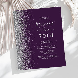 Papier Invitation 70 ans Budget Violet Argent Pailleté