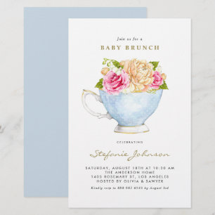 Papier Invitation à Brunch Bébé Fleurs Aquarelles dans Ta