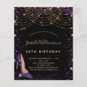 Papier Invitation à chaussure de parties scintillant noir