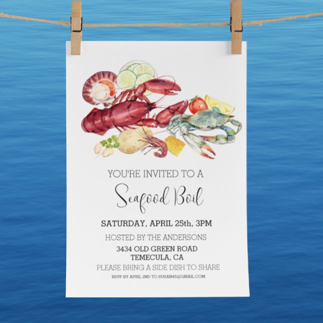 Papier Invitation à ébullition de fruits de mer Aquarelle (Créateur téléchargé)