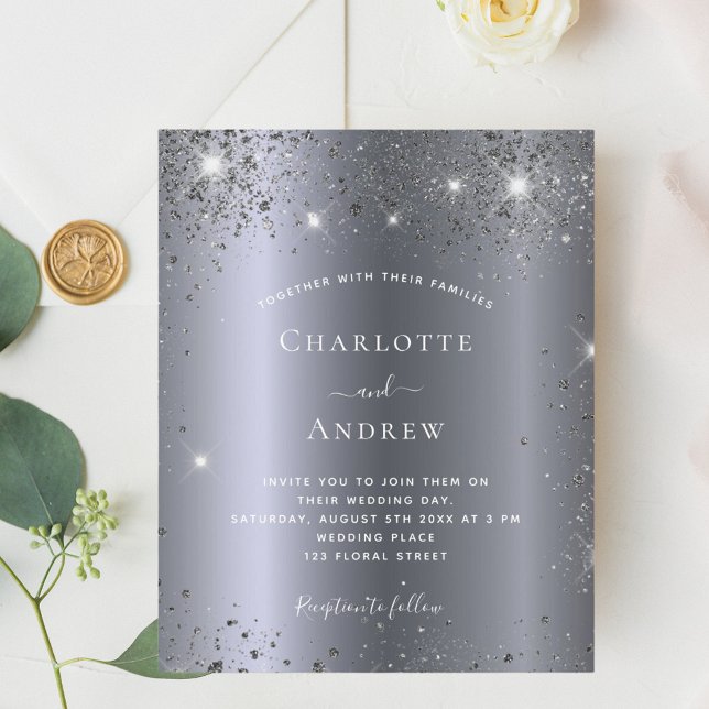 Papier Invitation à étincelle argent mariage Budget (Créateur téléchargé)
