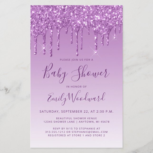 Papier Invitation à la Baby Shower Budget Glitter Drip Vi (Devant)