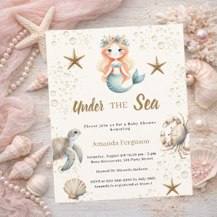 Papier Invitation à la baby shower Mermaid Under the sea