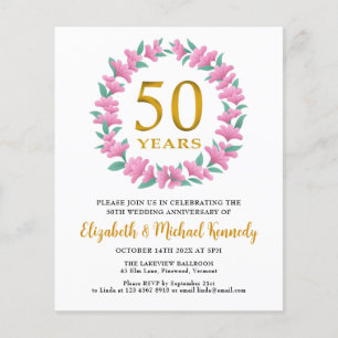 Papier Invitation à la couronne de fleurs d'or du 50e ann