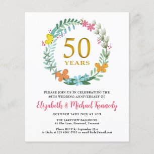 Papier Invitation à la couronne de fleurs d'or du 50e ann