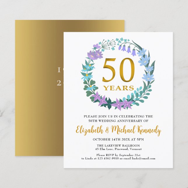 Papier Invitation à la couronne de fleurs d'or du 50e ann (Devant / Derrière)