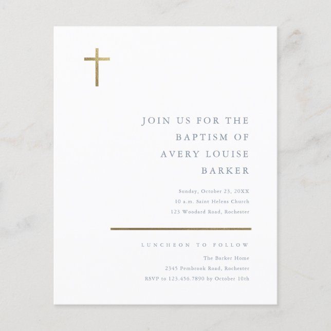 Papier Invitation à la croix d'or minimale du budget (Devant)